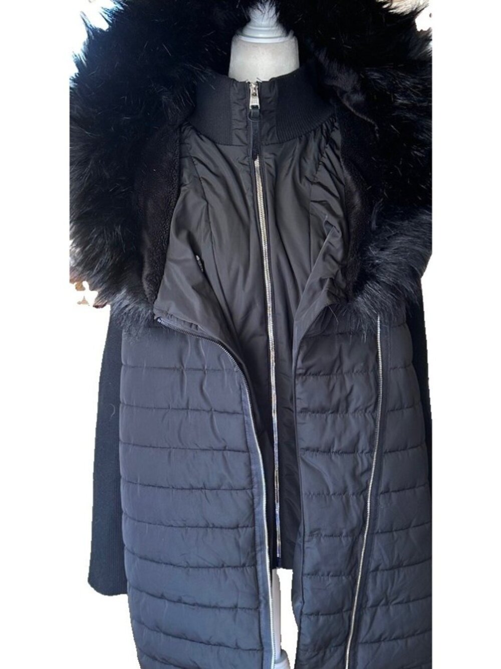 CALVIN KLEIN Performance Coat Hooded Black Faux Fur Size 3X
